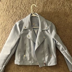 Light blue faux leather biker jacket